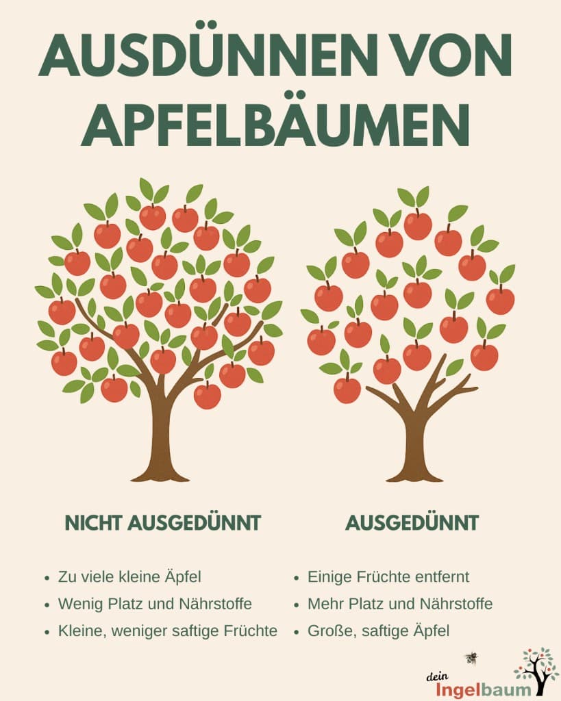 Vergleich: Apfelbaum nicht ausgedünnt und ausgedünnt